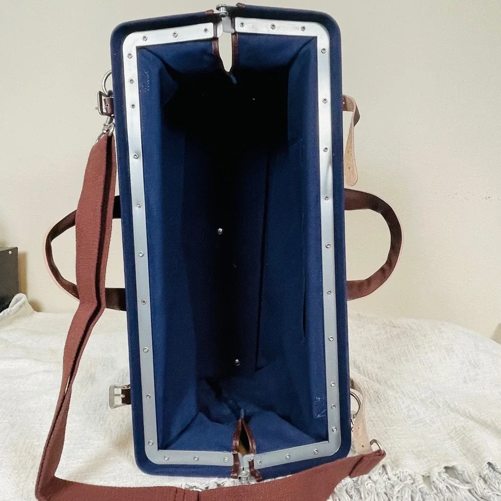 Line‎ of Trade Weekender Duffel Bag Blue Canvas Leather Trim Travel Overnight